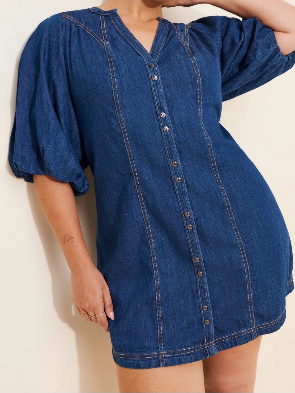 Pilcro Dark Indigo Denim Shirt with Branded Neck Label